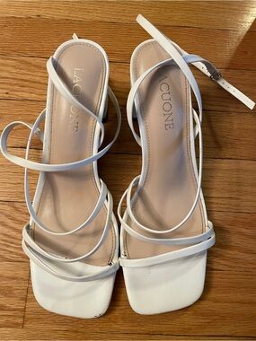 White Strappy Square-Toe Women's Heels
